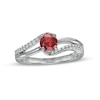 Thumbnail Image 0 of 5.0mm Garnet and White Lab-Created Sapphire Bypass Split Shank Ring in Sterling Silver