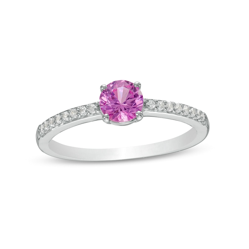 5.0mm Lab-Created Pink and White Sapphire Ring in Sterling Silver