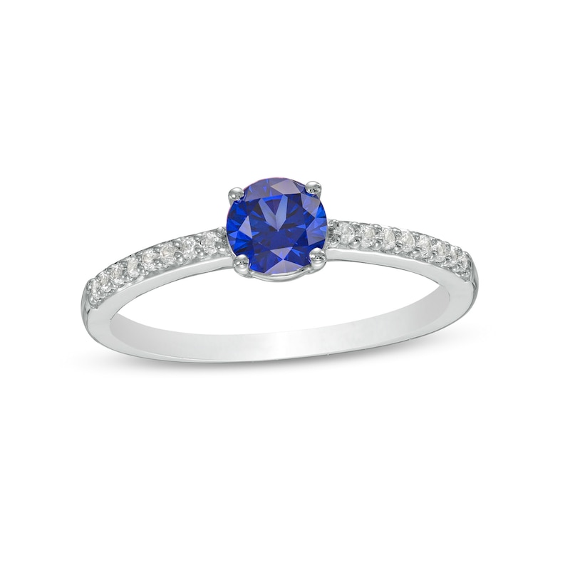 Main Image 1 of 5.0mm Lab-Created Blue and White Sapphire Ring in Sterling Silver