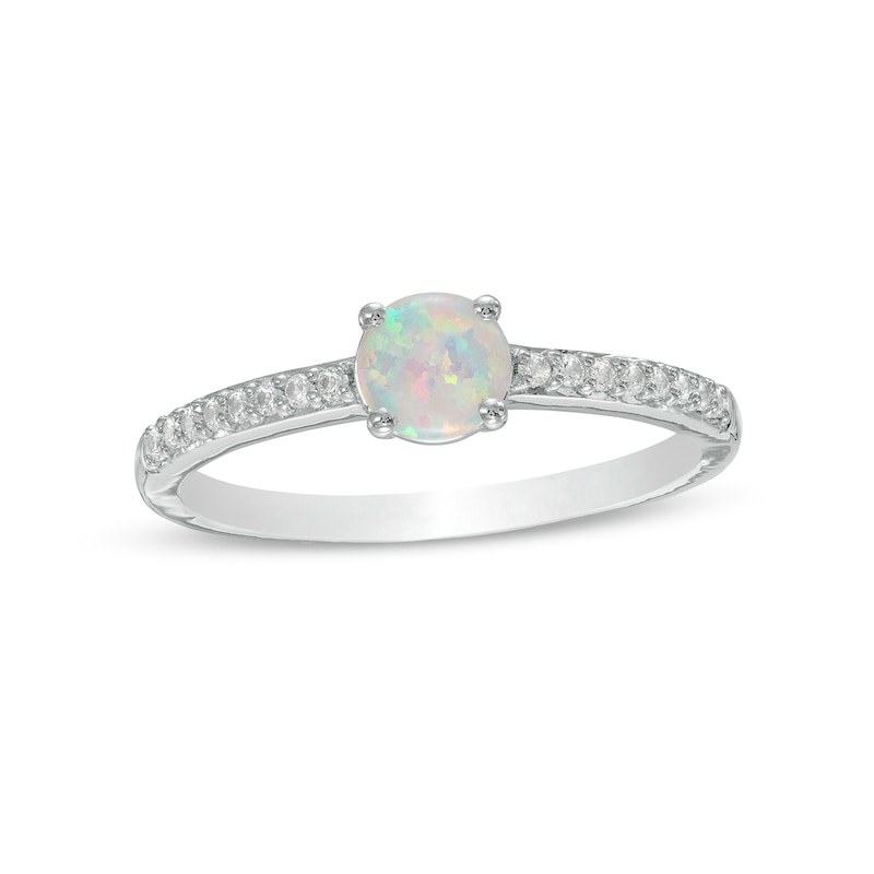 5.0mm Lab-Created Opal and White Sapphire Ring in Sterling Silver