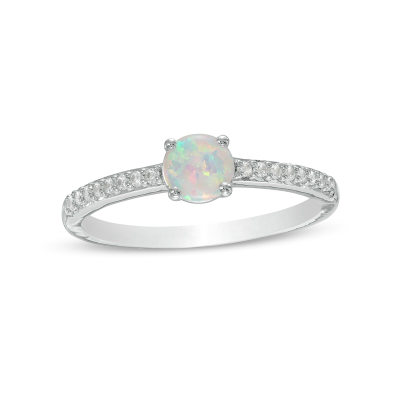 5.0mm Lab-Created Opal and White Sapphire Ring in Sterling Silver|Peoples Jewellers