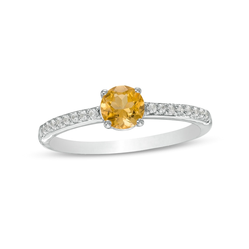 5.0mm Citrine and White Lab-Created Sapphire Ring in Sterling Silver ...
