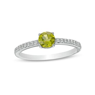5.0mm Peridot and White Lab-Created Sapphire Ring in Sterling Silver