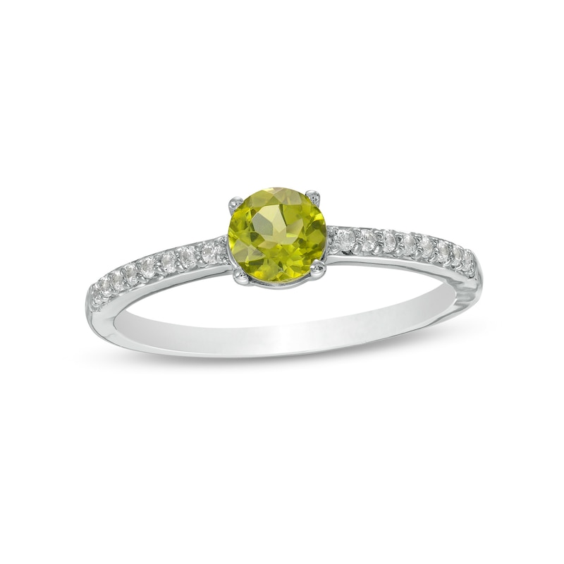 5.0mm Peridot and White Lab-Created Sapphire Ring in Sterling Silver
