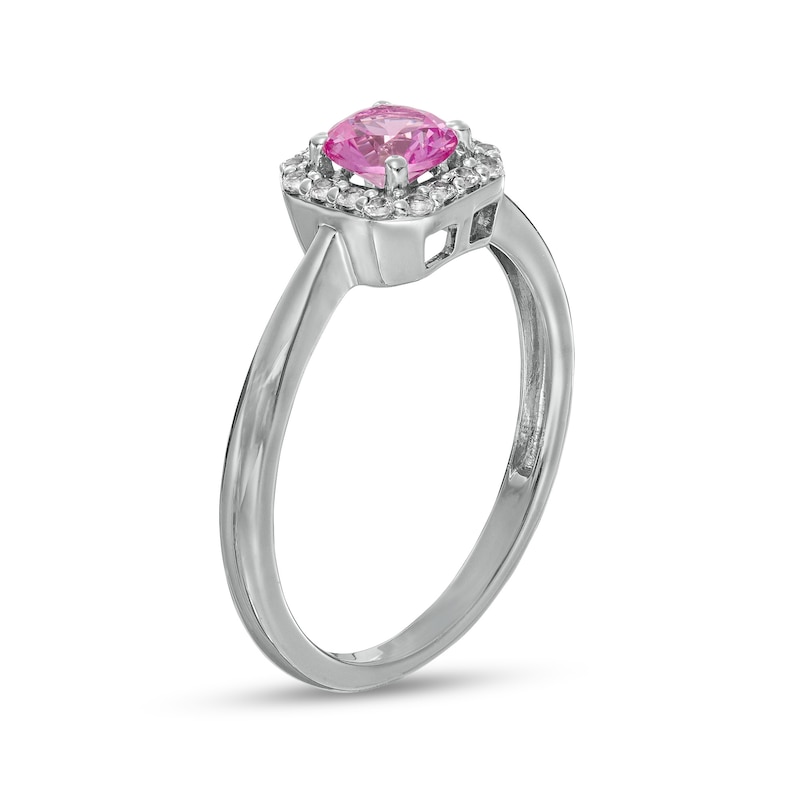 Main Image 3 of 5.0mm Pink and White Lab-Created Sapphire Octagon Frame Ring in Sterling Silver