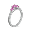 Thumbnail Image 2 of Pink and White Lab-Created Sapphire Three Stone Ring in Sterling Silver