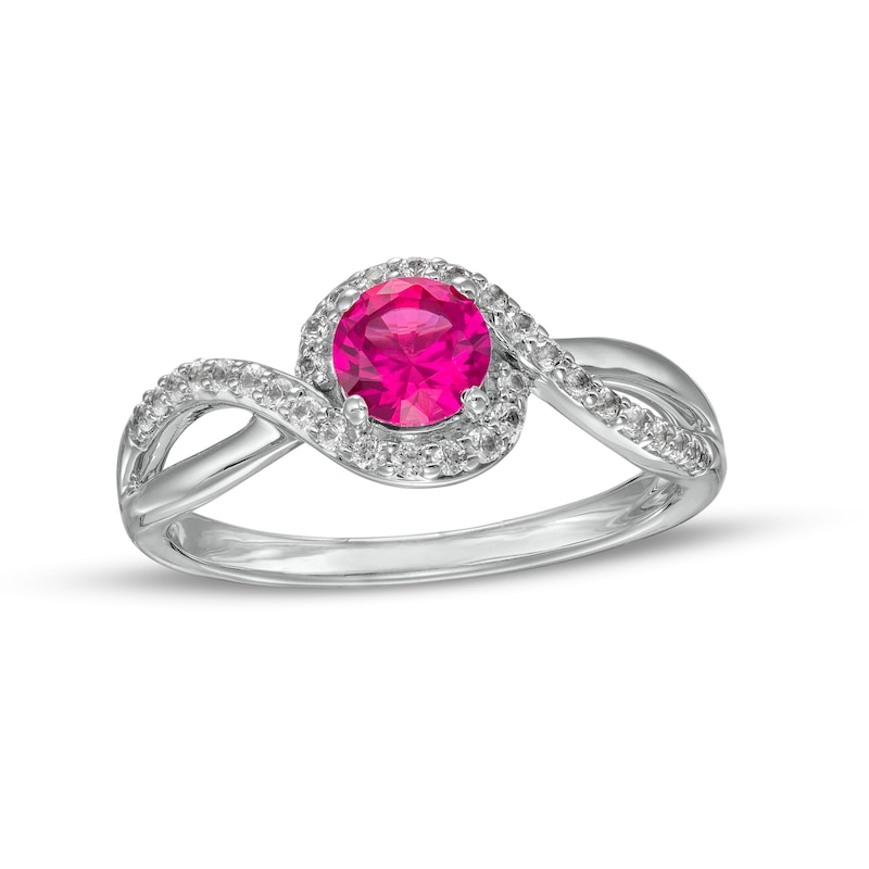 5.0mm Lab-Created Ruby and White Sapphire Bypass Frame Split Shank Ring in Sterling Silver