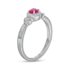 Thumbnail Image 2 of 4.0mm Lab-Created Ruby and 0.06 CT. T.W. Diamond Frame Heart-Sides Vintage-Style Ring in Sterling Silver