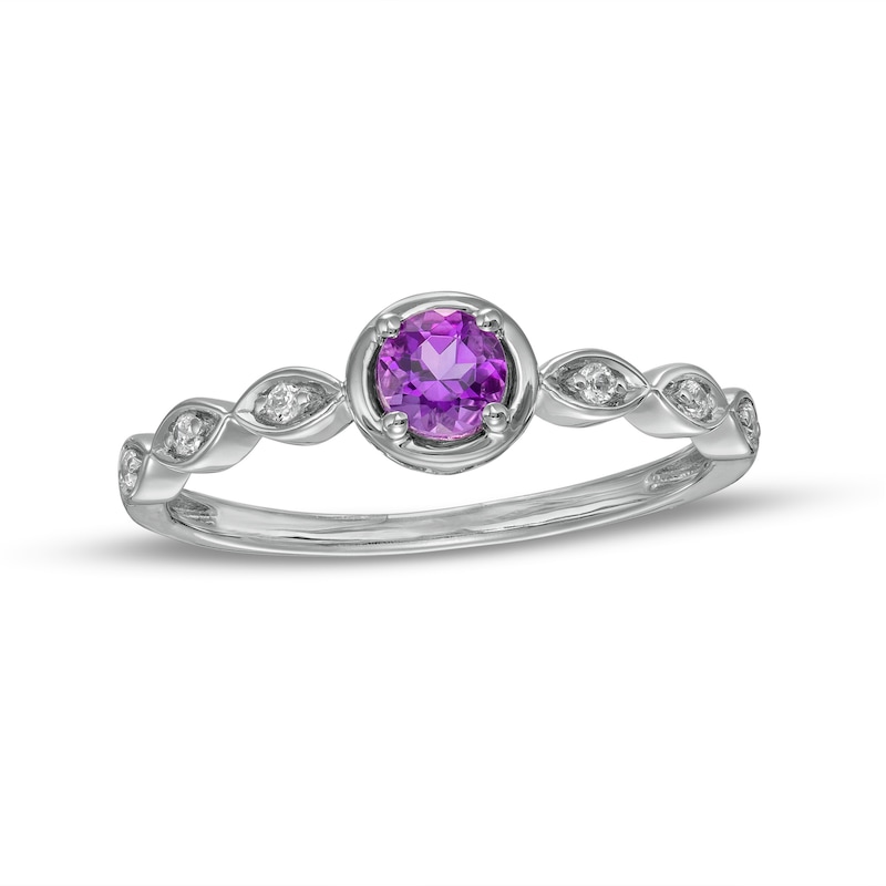 4.0mm Amethyst and 0.04 CT. T.W. Diamond Marquise Ring in 10K White Gold