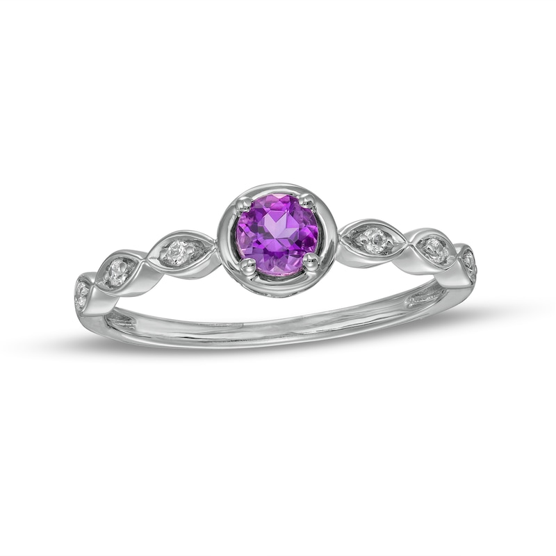 Main Image 1 of 4.0mm Amethyst and 0.04 CT. T.W. Diamond Marquise Ring in 10K White Gold