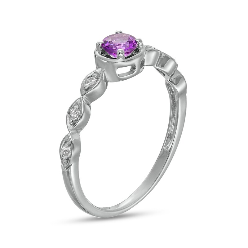 Main Image 3 of 4.0mm Amethyst and 0.04 CT. T.W. Diamond Marquise Ring in 10K White Gold