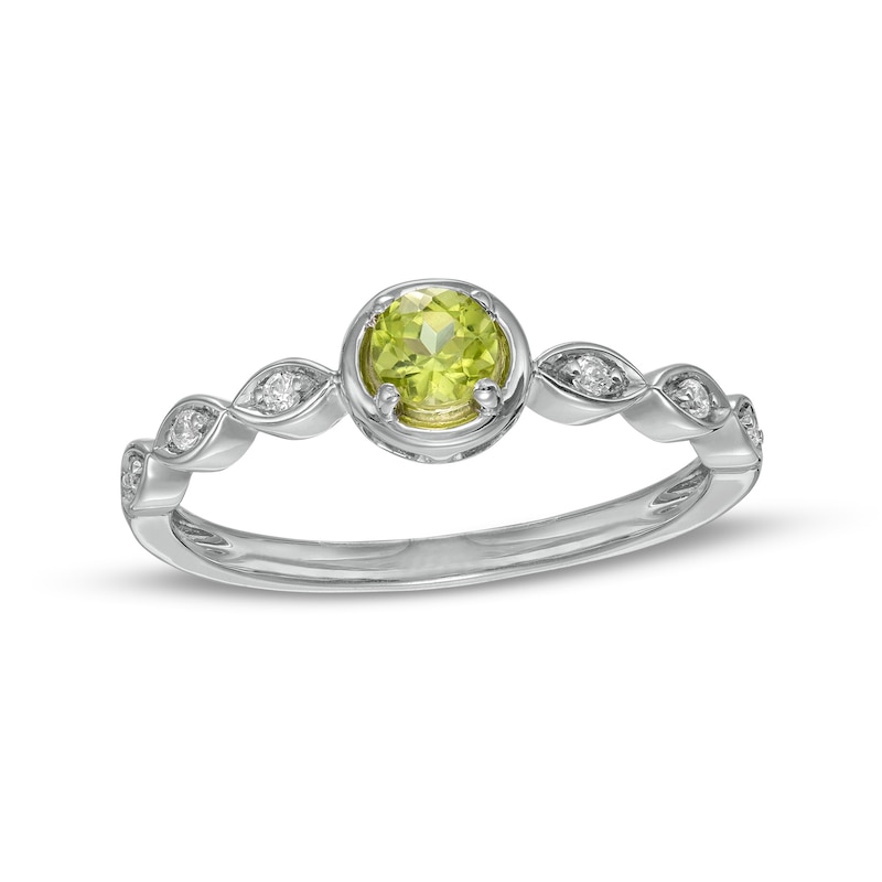 4.0mm Peridot and 0.04 CT. T.W. Diamond Marquise Ring in 10K White Gold