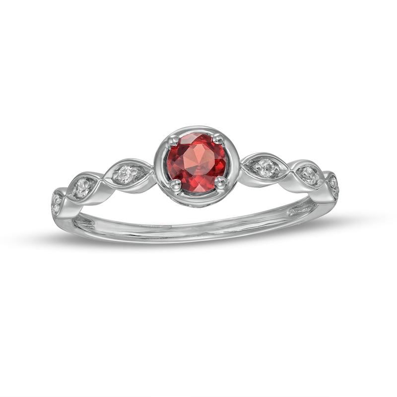 4.0mm Garnet and 0.04 CT. T.W. Diamond Marquise Ring in 10K White Gold