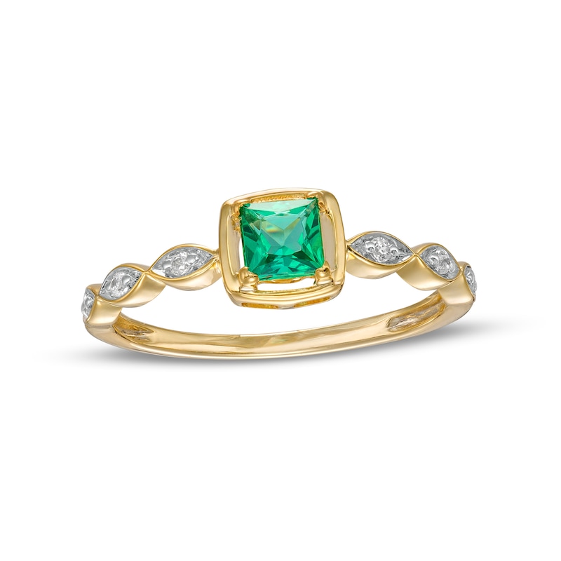 4.0mm Princess-Cut Lab-Created Emerald and 0.04 CT. T.W. Diamond Marquise Ring in 10K Gold