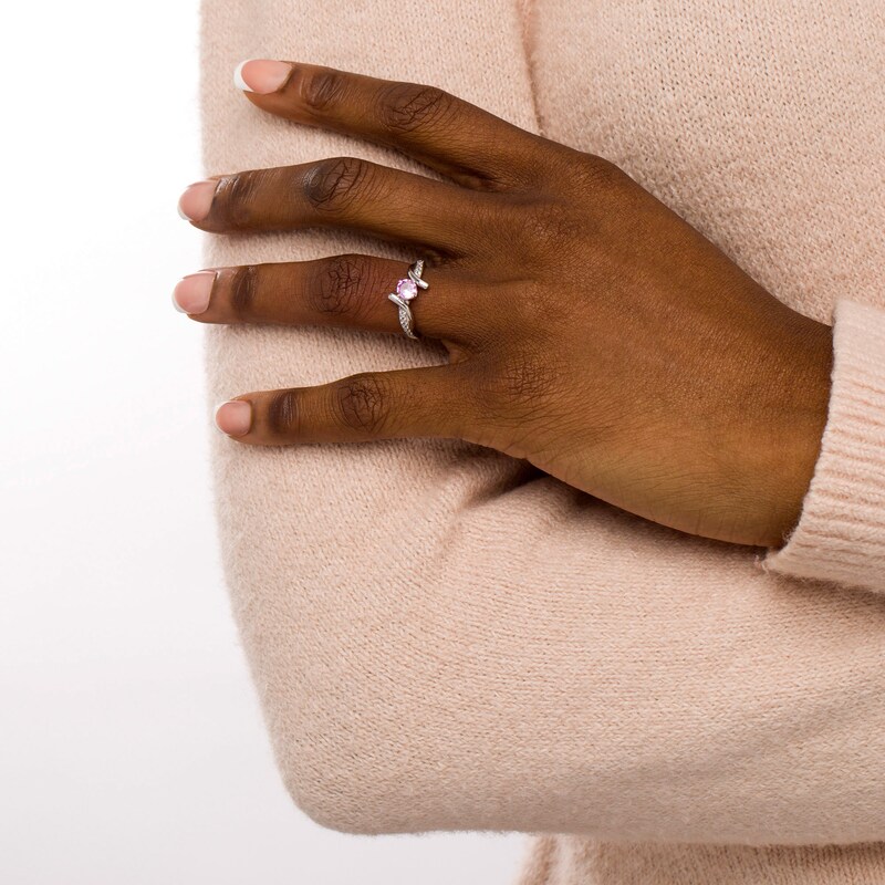 Main Image 2 of 5.0mm Pink and White Lab-Created Sapphire Bypass Collar Ring in Sterling Silver