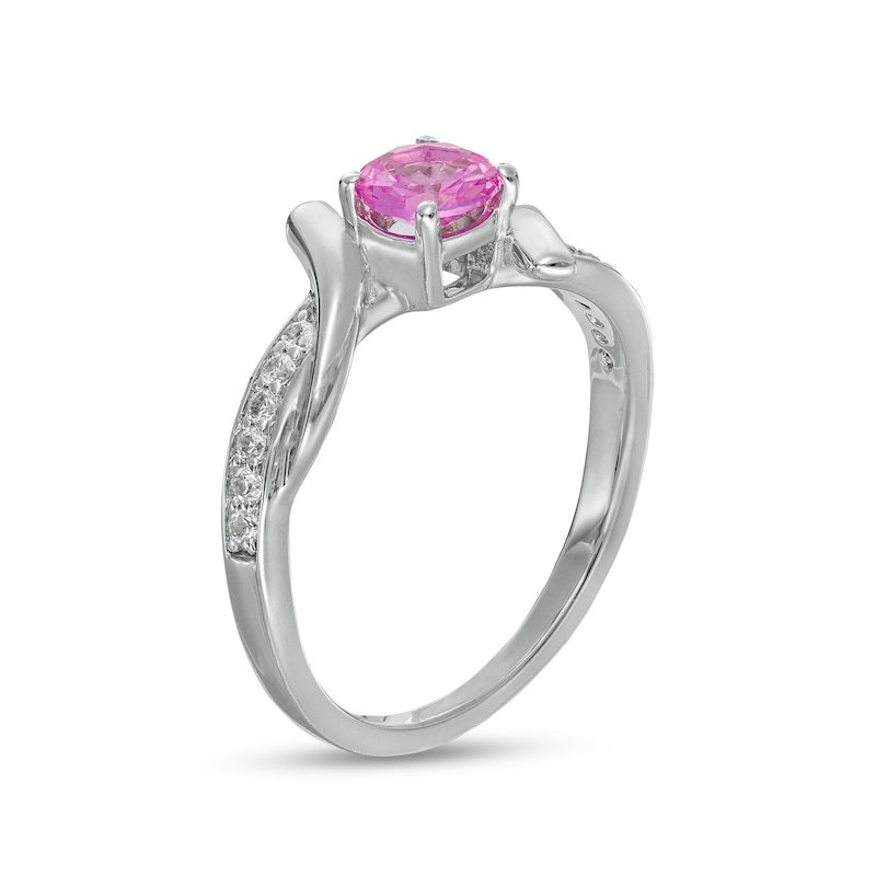 5.0mm Pink and White Lab-Created Sapphire Bypass Collar Ring in Sterling Silver