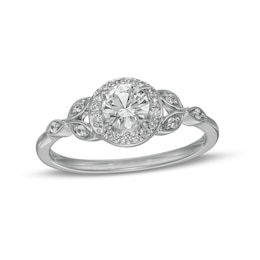 5.0mm White Lab-Created Sapphire Frame Leaf Sides Ring in Sterling Silver
