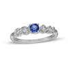 Thumbnail Image 0 of 4.0mm Blue Lab-Created Sapphire and 0.04 CT. T.W. Diamond Cascading Ribbon Shank Ring in Sterling Silver