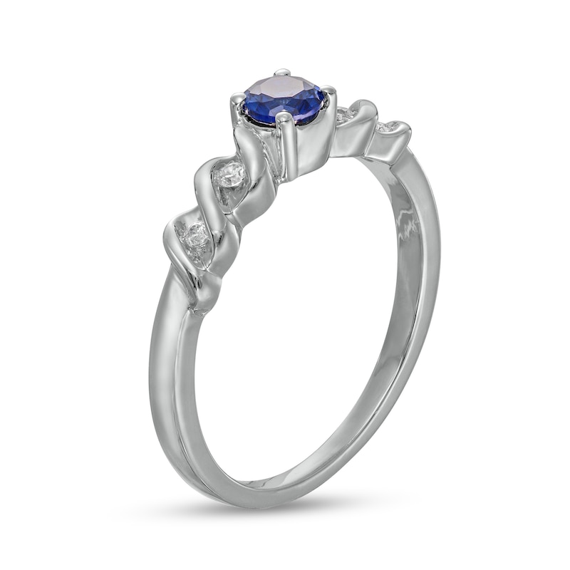 4.0mm Blue Lab-Created Sapphire and 0.04 CT. T.W. Diamond Cascading Ribbon Shank Ring in Sterling Silver