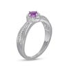 Thumbnail Image 2 of 4.0mm Amethyst and White Lab-Created Sapphire Tilted Frame Ring in Sterling Silver