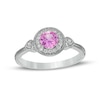 Thumbnail Image 0 of 5.0mm Pink and White Lab-Created Sapphire Frame Heart-Sides Ring in Sterling Silver