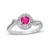 Thumbnail Image 0 of 5.0mm Lab-Created Ruby and White Sapphire Bypass Frame Ring in Sterling Silver