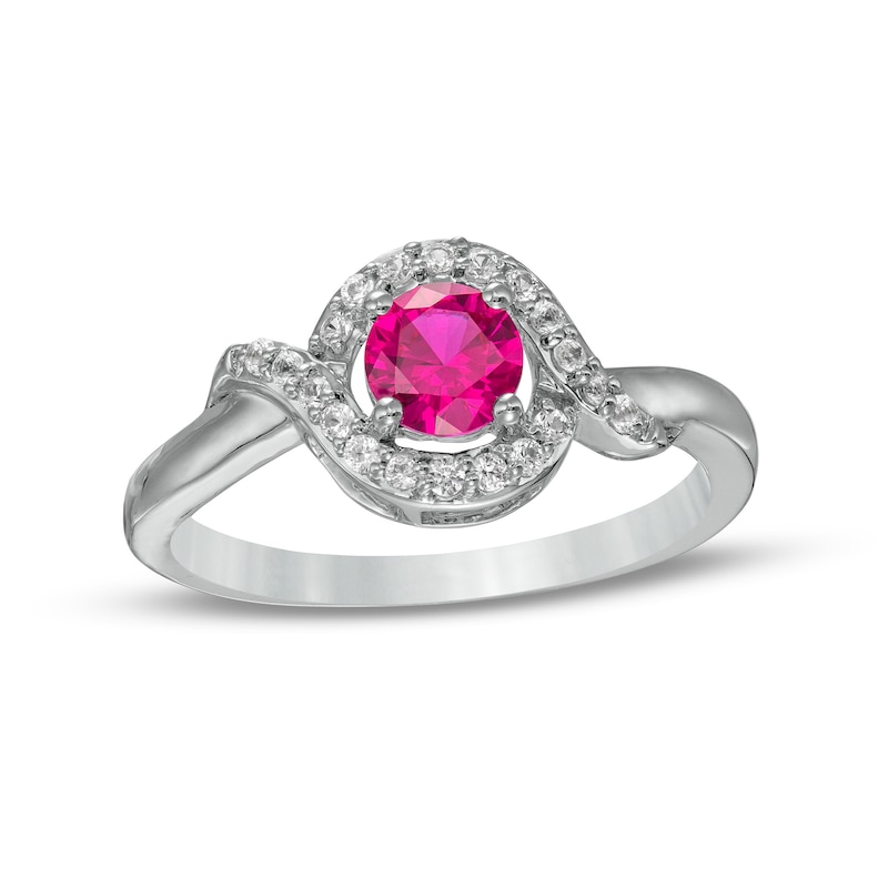 5.0mm Lab-Created Ruby and White Sapphire Bypass Frame Ring in Sterling Silver