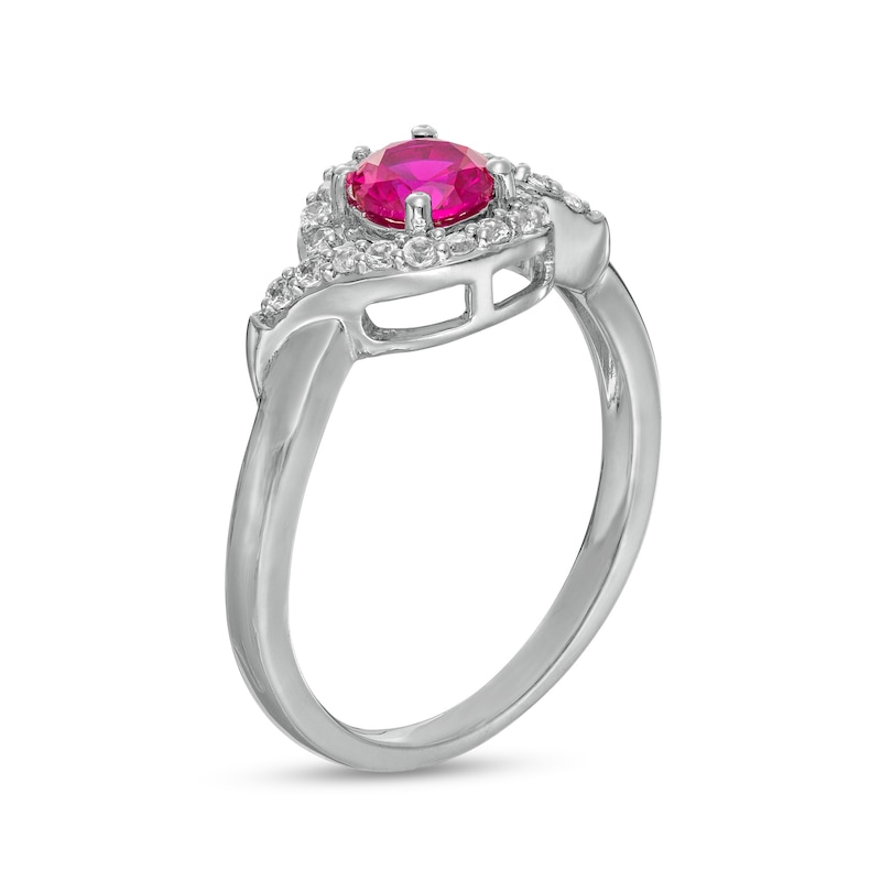 5.0mm Lab-Created Ruby and White Sapphire Bypass Frame Ring in Sterling Silver