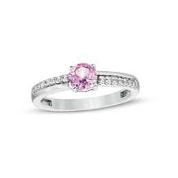 5.0mm Lab-Created Pink and White Sapphire Mirrored Shank Ring in Sterling Silver