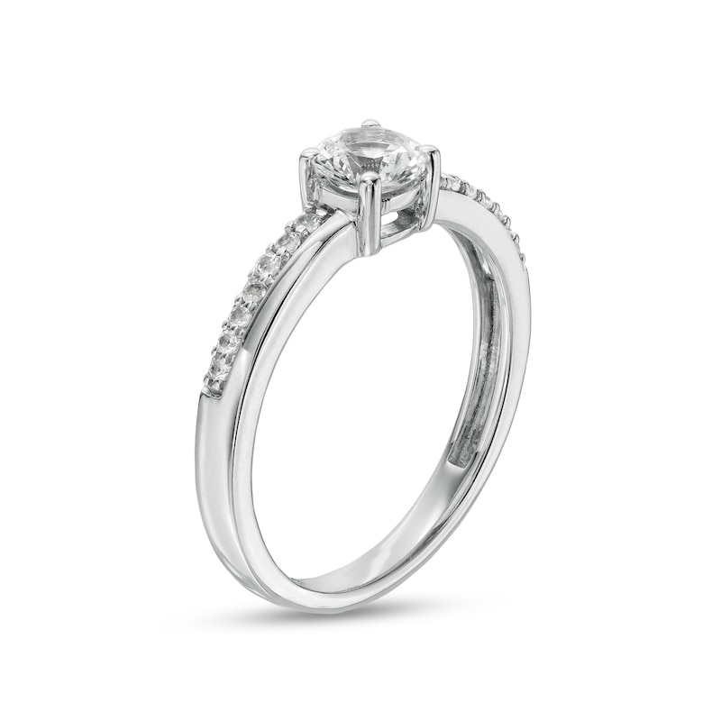 Main Image 3 of 5.0mm White Lab-Created Sapphire Mirrored Shank Ring in Sterling Silver