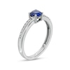 Thumbnail Image 2 of 5.0mm Lab-Created Blue and White Sapphire Mirrored Shank Ring in Sterling Silver
