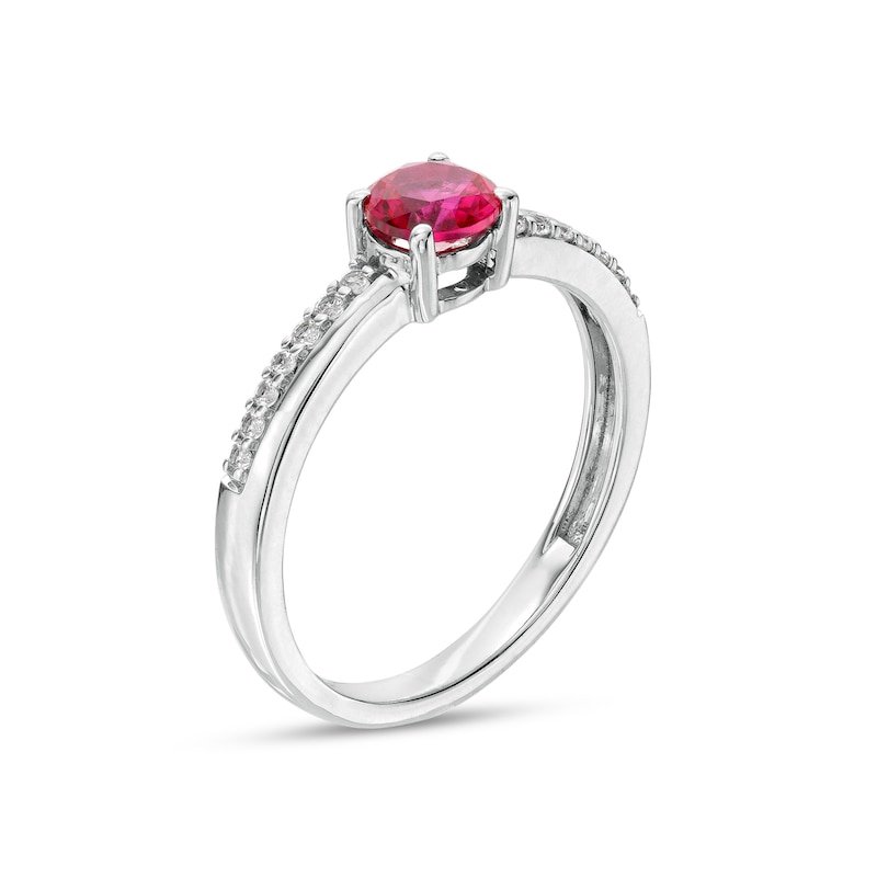 5.0mm Lab-Created Ruby and White Sapphire Mirrored Shank Ring in Sterling Silver