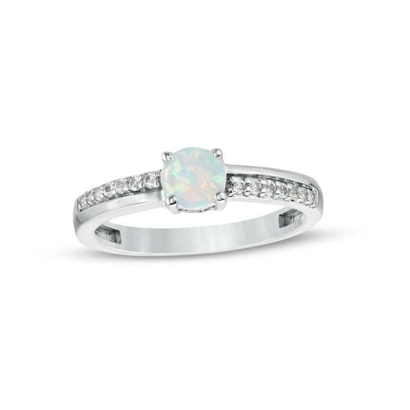 5.0mm Lab-Created Opal and White Sapphire Mirrored Shank Ring in Sterling Silver