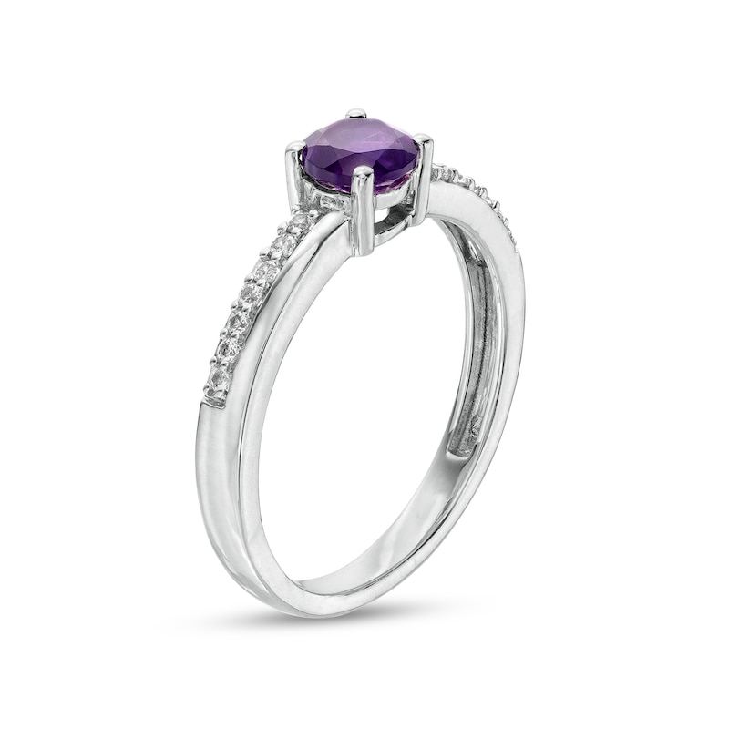 5.0mm Amethyst and White Lab-Created Sapphire Mirrored Shank Ring in Sterling Silver
