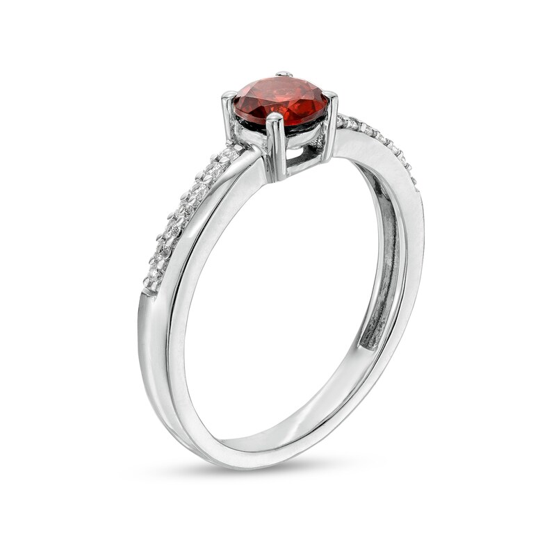 Main Image 3 of 5.0mm Garnet and White Lab-Created Sapphire Mirrored Shank Ring in Sterling Silver