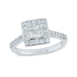 1.00 CT. T.W. Princess-Cut Quad Diamond Engagement Ring in 10K White Gold
