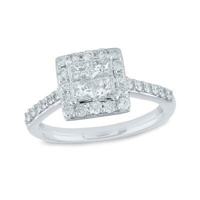 1.00 CT. T.W. Princess-Cut Quad Diamond Engagement Ring in 10K White Gold