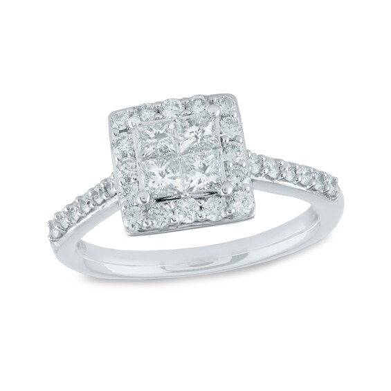 1.00 CT. T.W. Princess-Cut Quad Diamond Engagement Ring in 10K White Gold