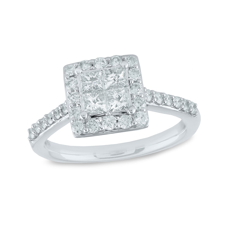 1.00 CT. T.W. Princess-Cut Quad Diamond Engagement Ring in 10K White Gold