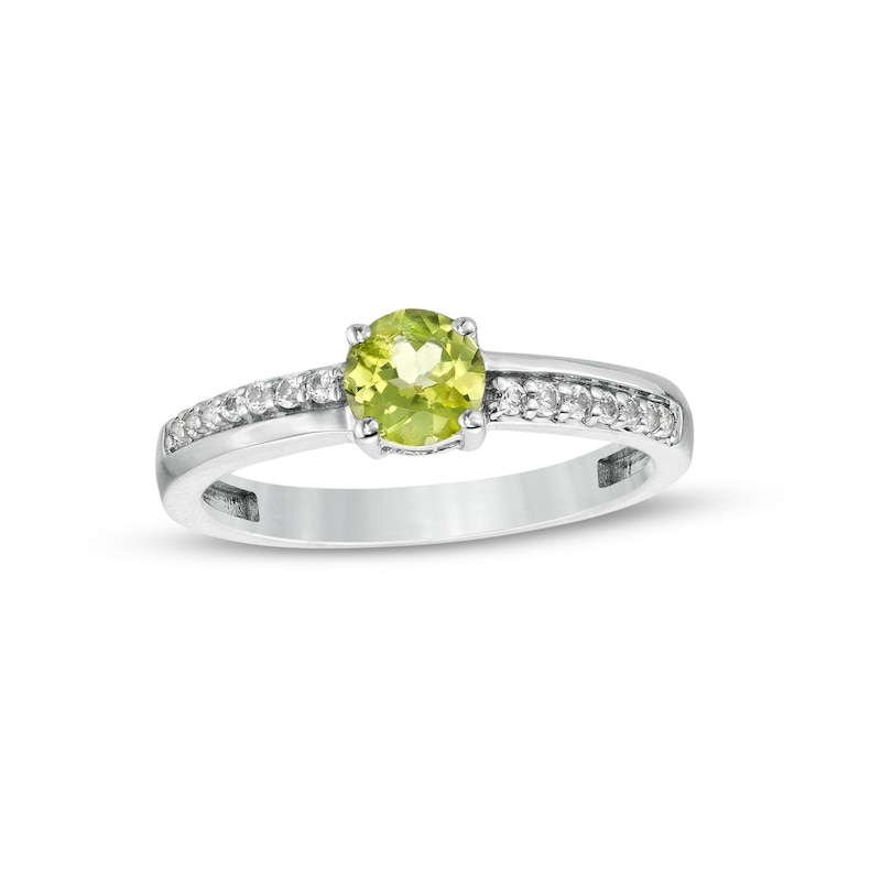Main Image 1 of 5.0mm Peridot and White Lab-Created Sapphire Mirrored Shank Ring in Sterling Silver