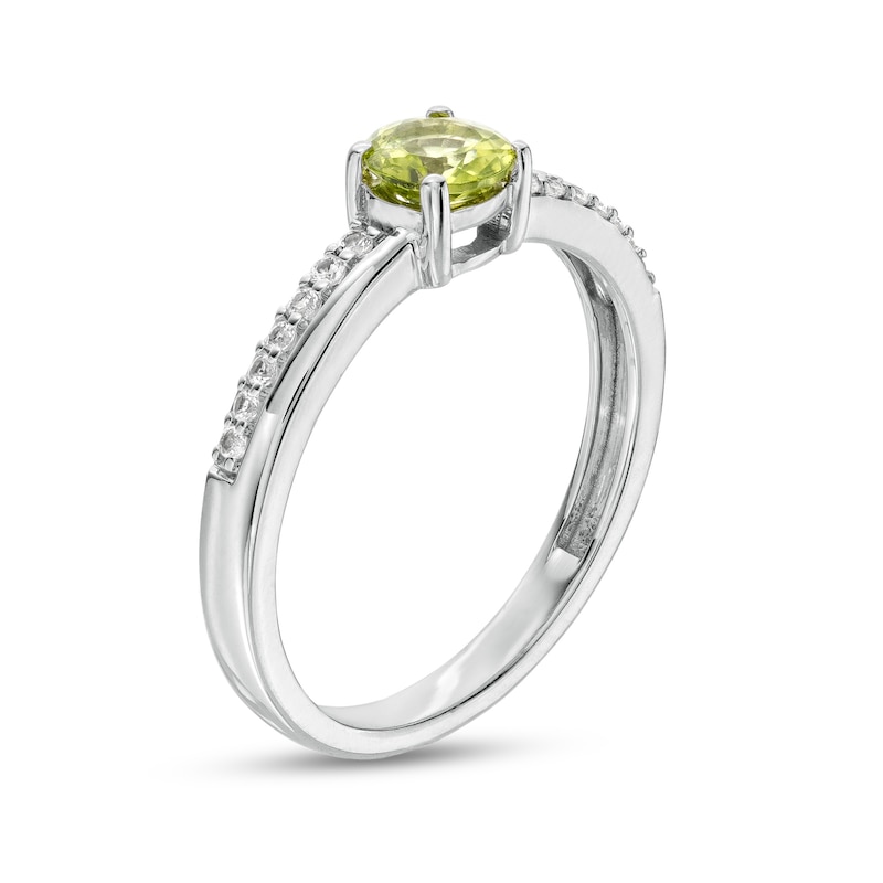 Main Image 3 of 5.0mm Peridot and White Lab-Created Sapphire Mirrored Shank Ring in Sterling Silver