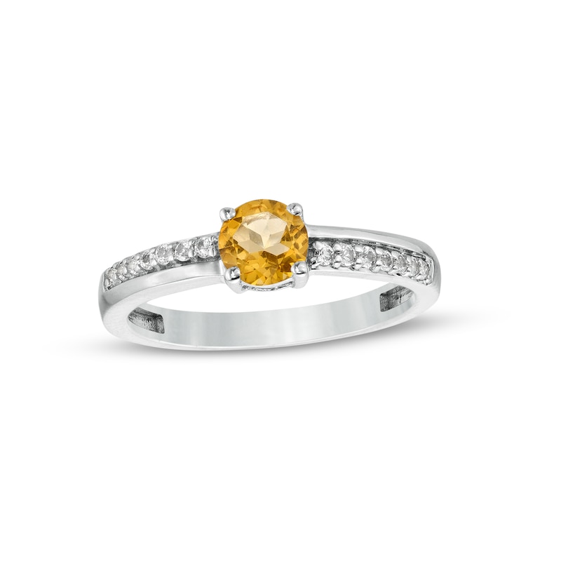 5.0mm Citrine and White Lab-Created Sapphire Mirrored Shank Ring in Sterling Silver