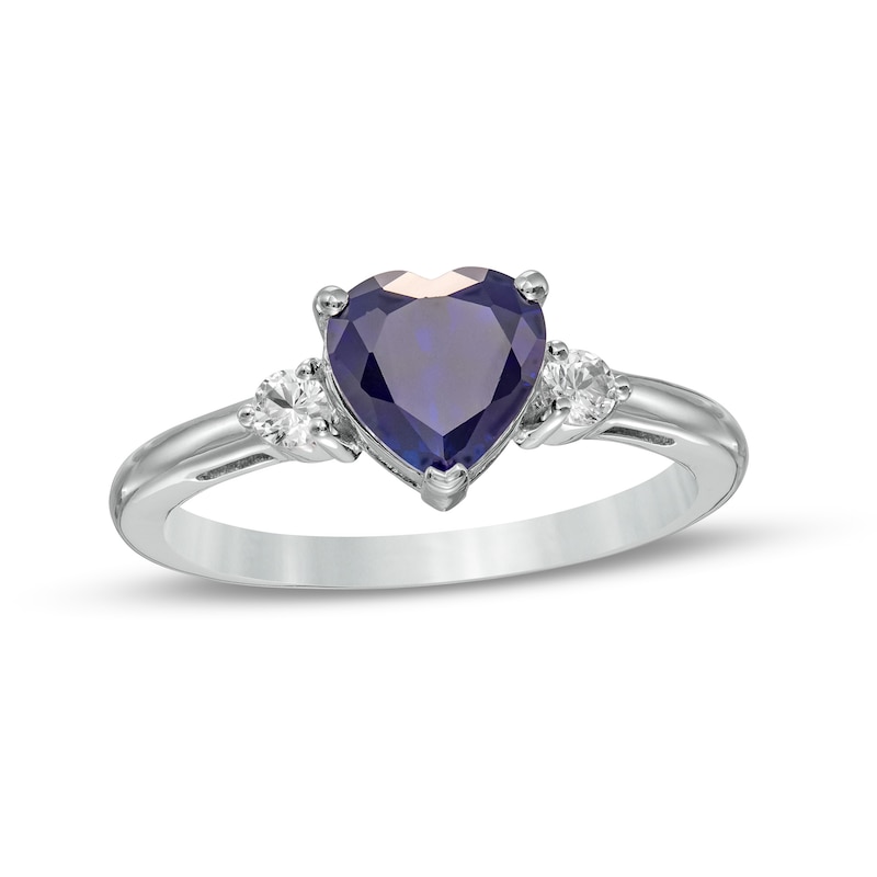 Heart-Shaped Blue and White Lab-Created Sapphire Ring in Sterling Silver|Peoples Jewellers