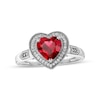 Thumbnail Image 1 of Heart-Shaped Lab-Created Ruby and 0.04 CT. T.W. Diamond Frame Vintage-Style Ring in Sterling Silver