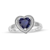 Thumbnail Image 1 of Heart-Shaped Blue Lab-Created Sapphire and 0.04 CT. T.W. Diamond Frame Vintage-Style Ring in Sterling Silver