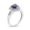 Thumbnail Image 3 of Heart-Shaped Blue Lab-Created Sapphire and 0.04 CT. T.W. Diamond Frame Vintage-Style Ring in Sterling Silver
