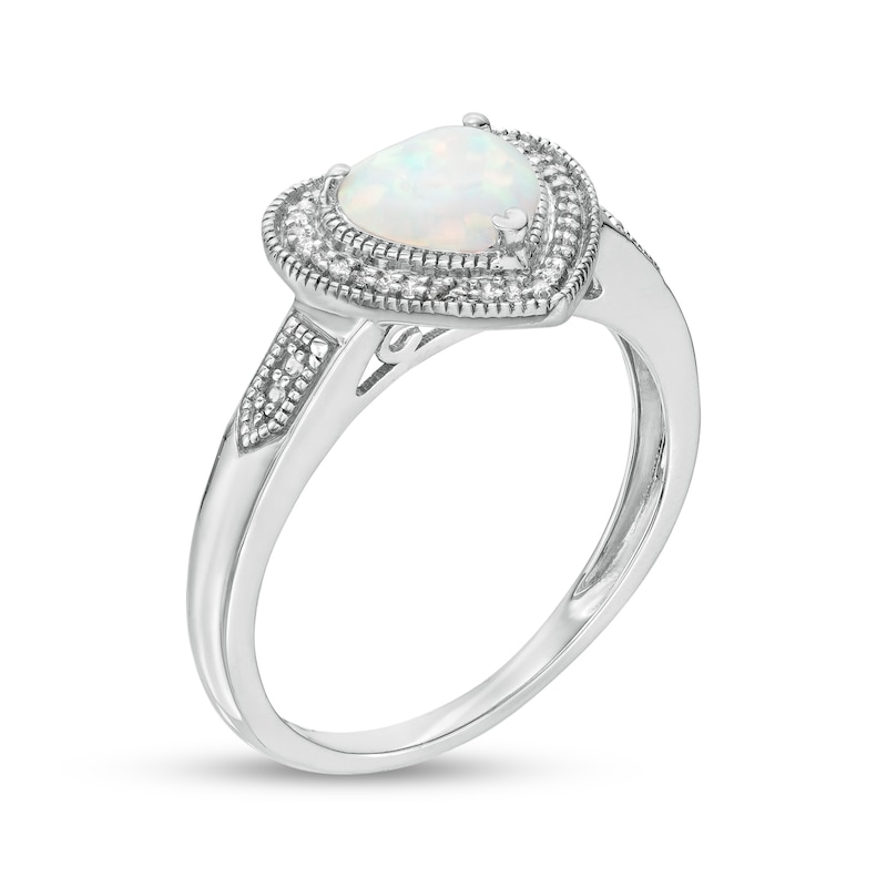 Main Image 3 of Heart-Shaped Lab-Created Opal and 0.04 CT. T.W. Diamond Frame Vintage-Style Ring in Sterling Silver