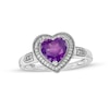 Thumbnail Image 1 of Heart-Shaped Amethyst and 0.04 CT. T.W. Diamond Frame Vintage-Style Ring in Sterling Silver