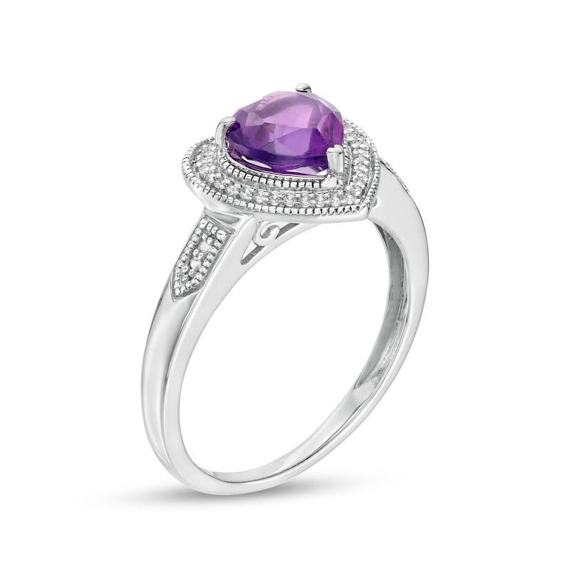Heart-Shaped Amethyst and 0.04 CT. T.W. Diamond Frame Vintage-Style Ring in Sterling Silver