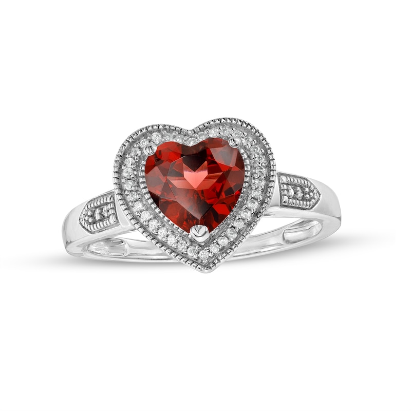 Heart-Shaped Garnet and 0.04 CT. T.W. Diamond Frame Vintage-Style Ring in Sterling Silver